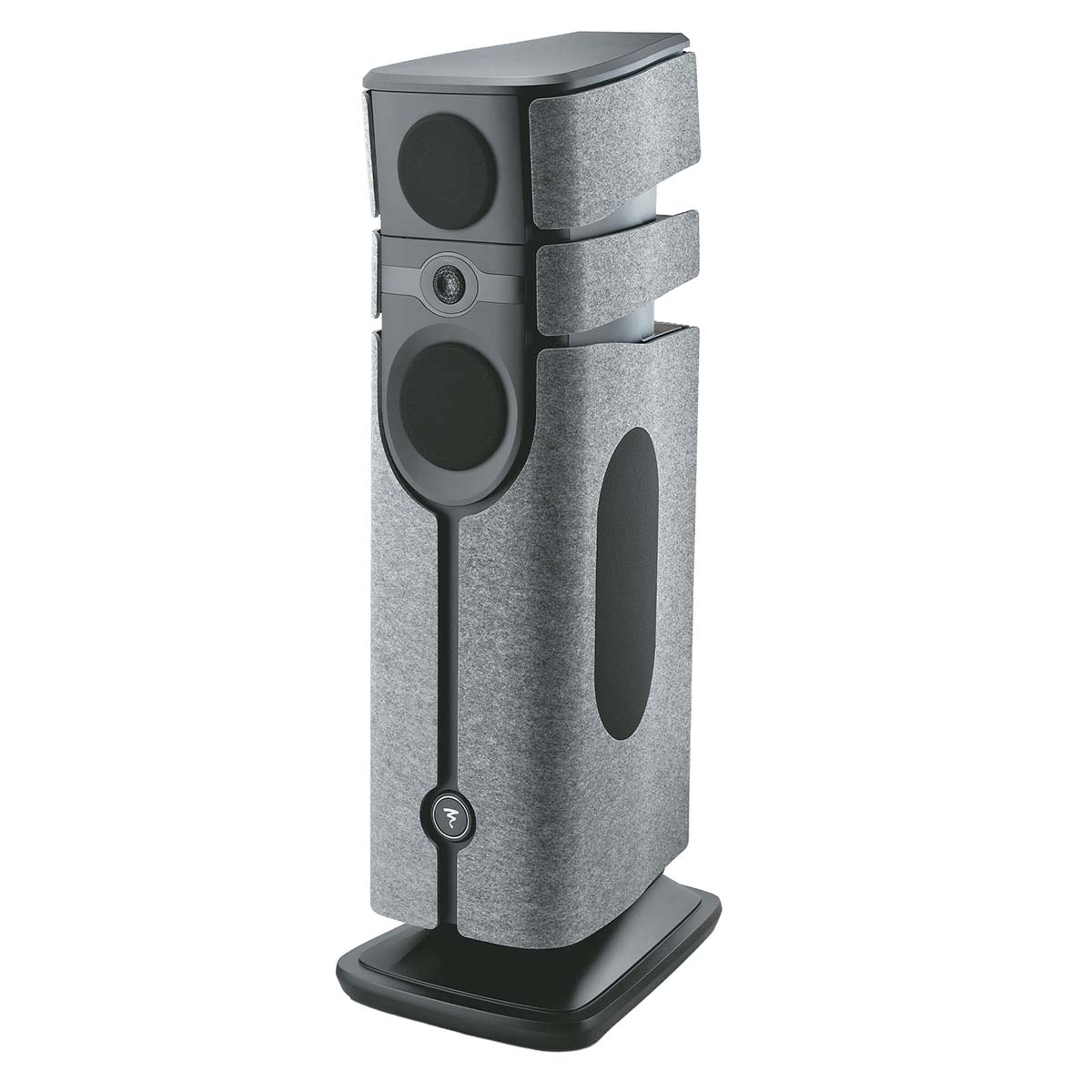 Focal Diva Alta Utopia 4-Way Active Wireless Loudspeaker - single Grey Felt speaker with grilles - front view angled left