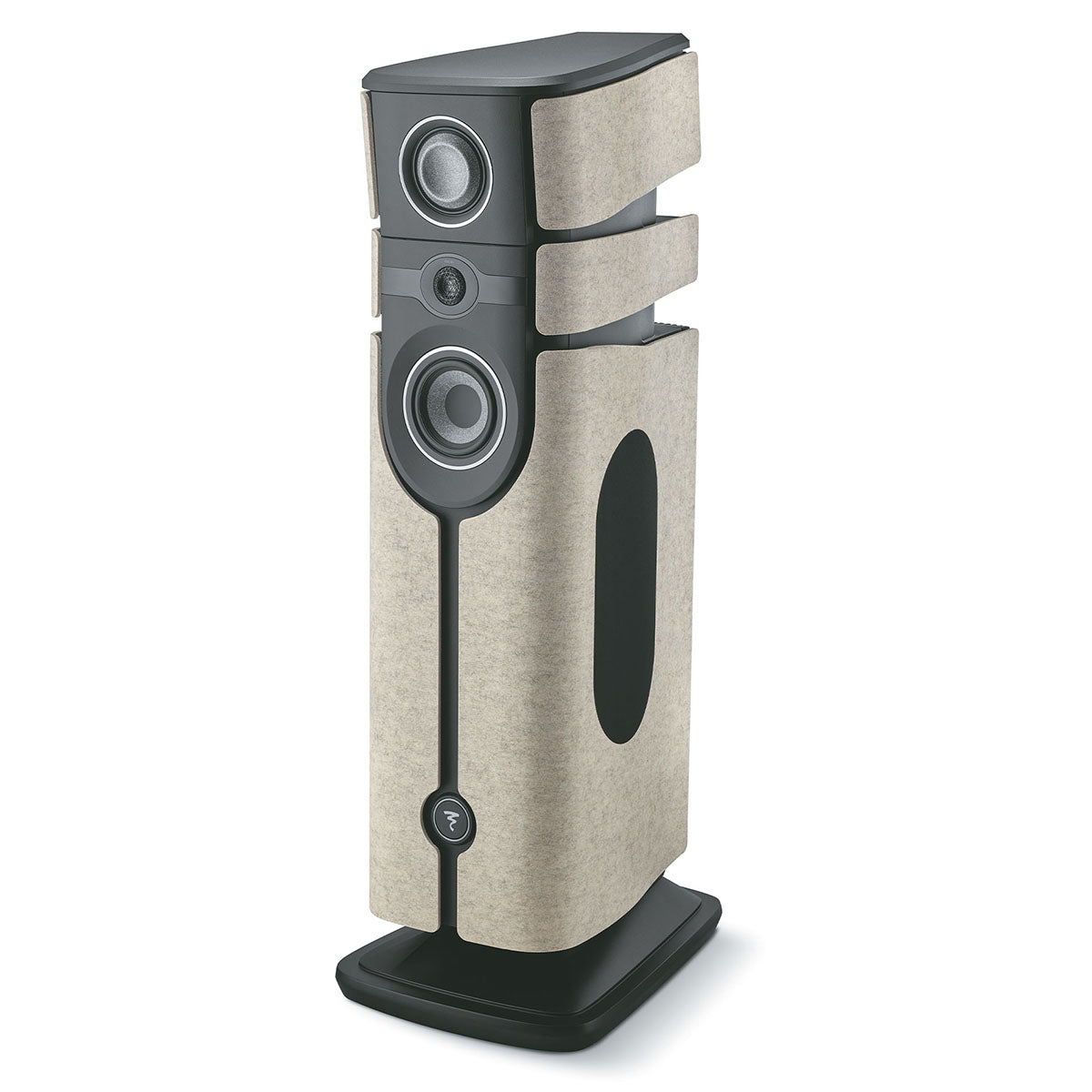 Focal Diva Alta Utopia 4-Way Active Wireless Loudspeaker - single Ivory Felt speaker without grilles - front view angled left