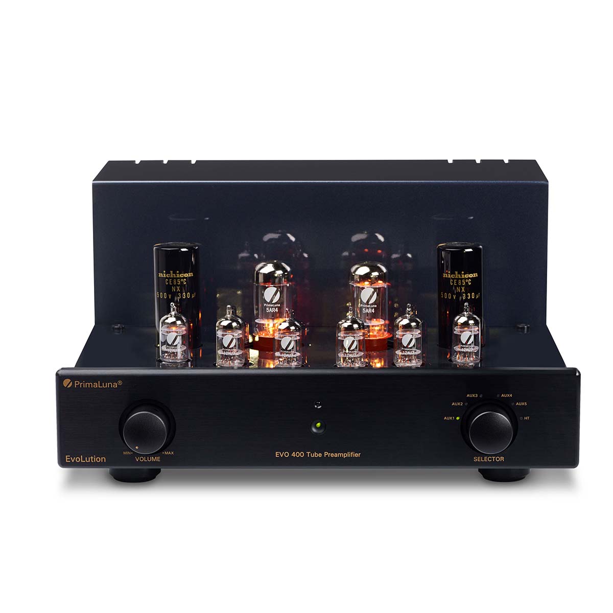 PrimaLuna Evo 400 Tube Preamplifier - Black - front view without grille