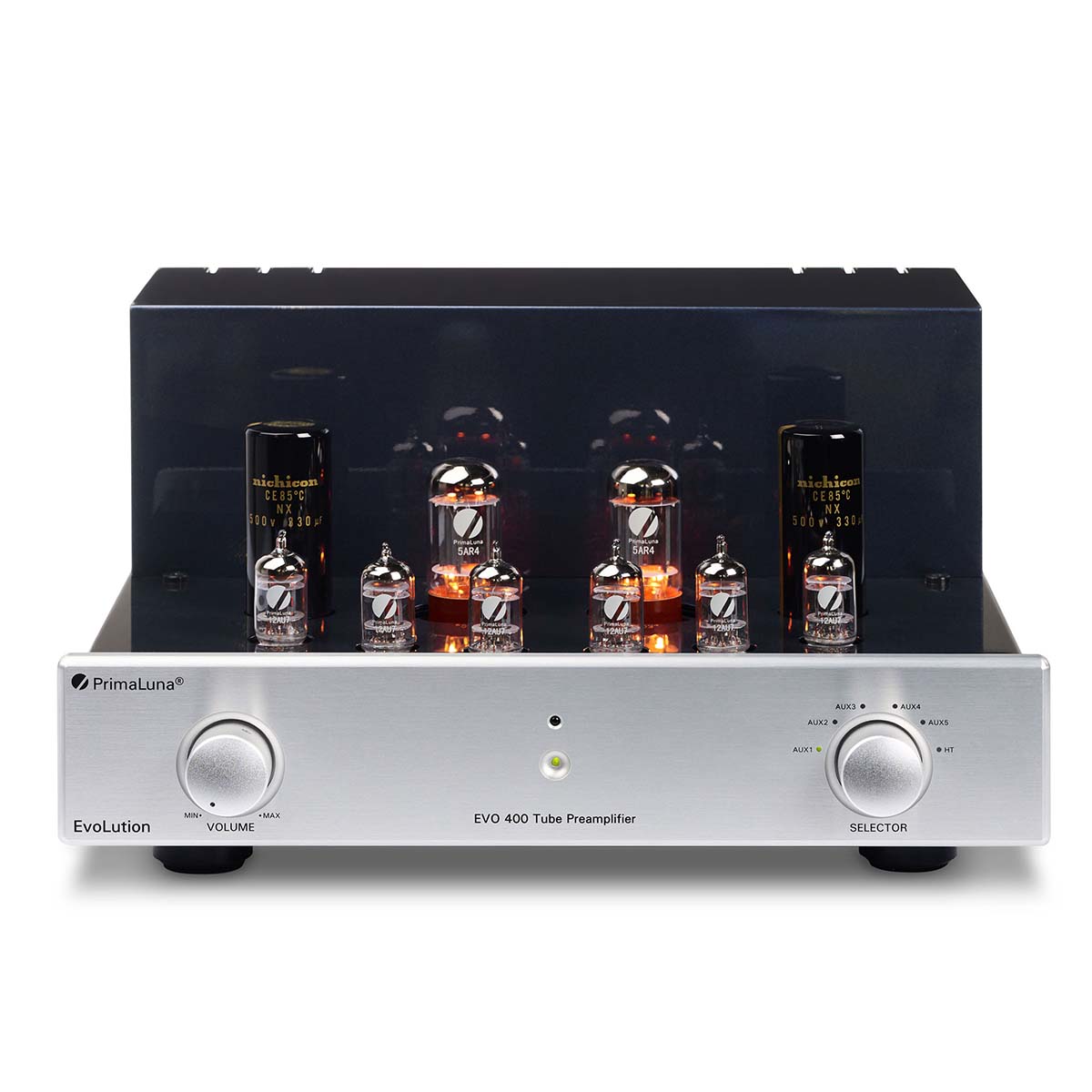 PrimaLuna Evo 400 Tube Preamplifier - Silver - front view without grille