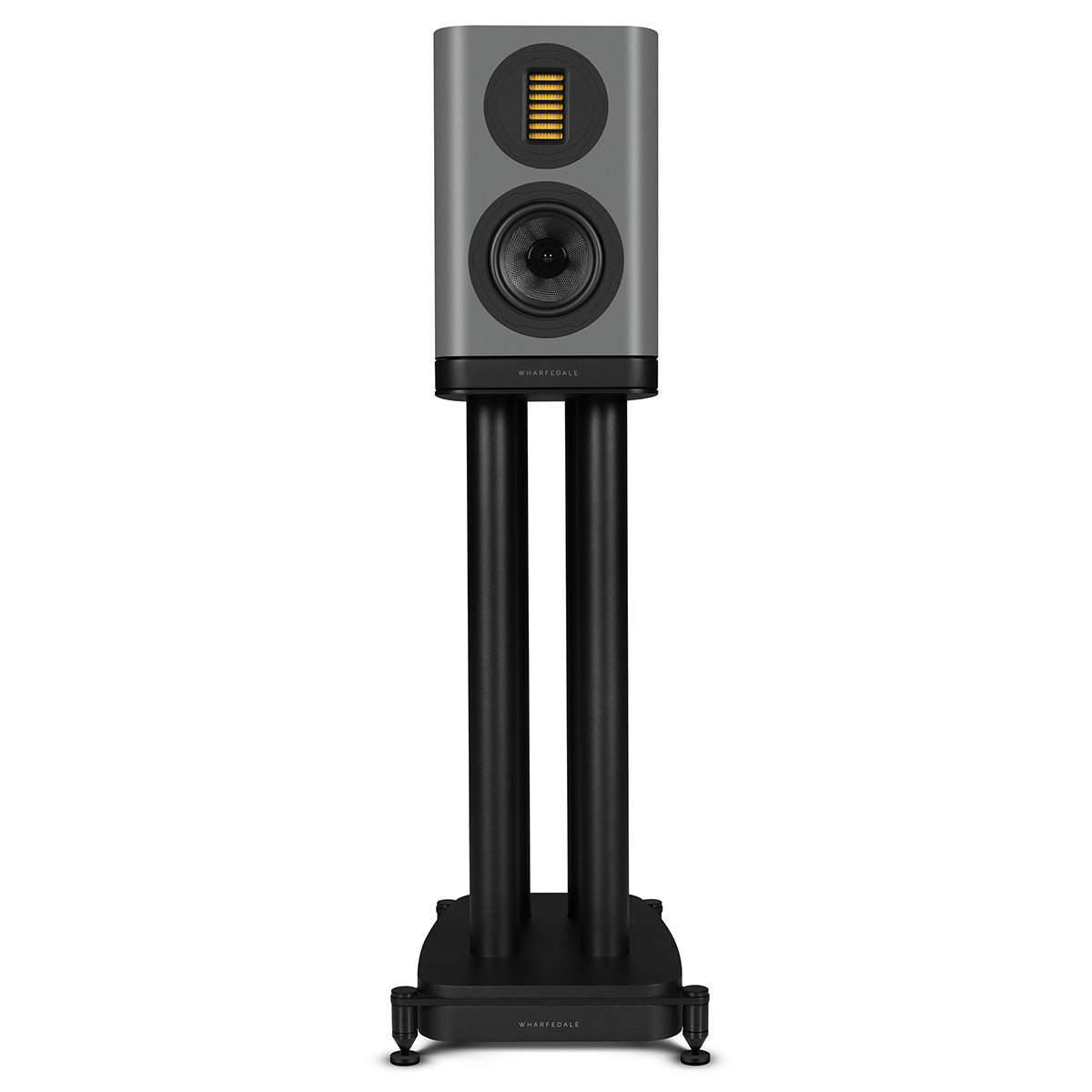Wharfedale Evo 5.1 5-inch 2-way Bookshelf Speaker - Grey - single speaker on stand without grille front view