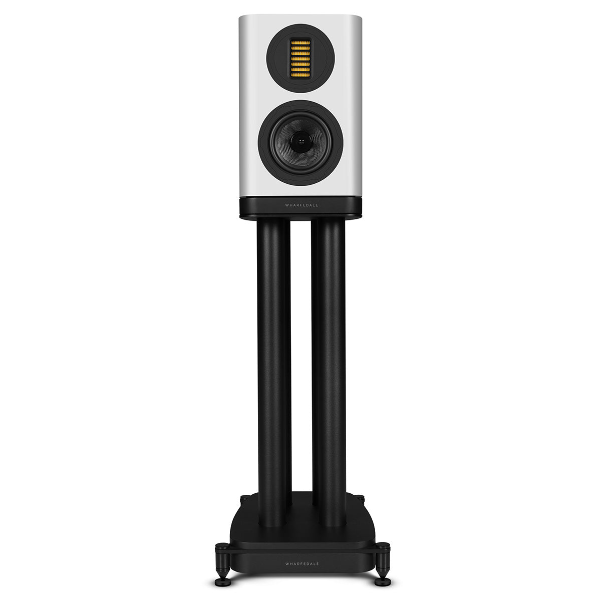 Wharfedale Evo 5.1 5-inch 2-way Bookshelf Speaker - White - single speaker on stand without grille front view
