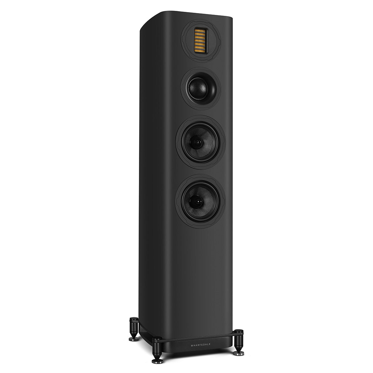 Wharfedale Evo 5.3 Dual 5-inch 3-way Floorstanding Speakers - Black - single speaker without grille angled right