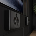 Lyngdorf LCR-2 On-Wall LCR Speaker - lifestyle photo closeup of black speaker