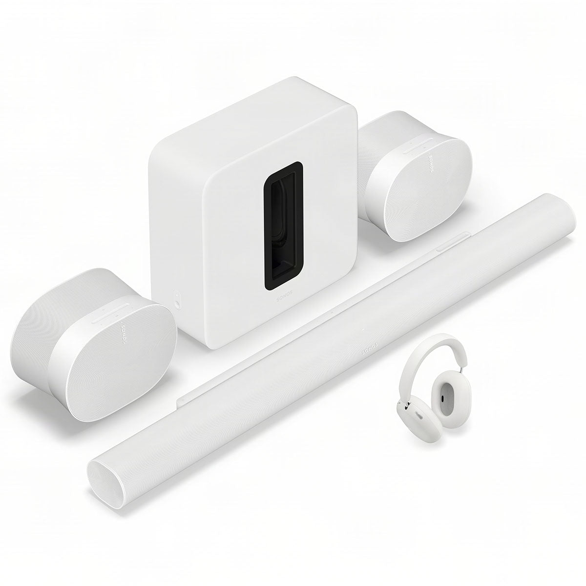 Sonos Ace Ultra Wireless Over-Ear Headphones - white - unit in front of other Sonos products