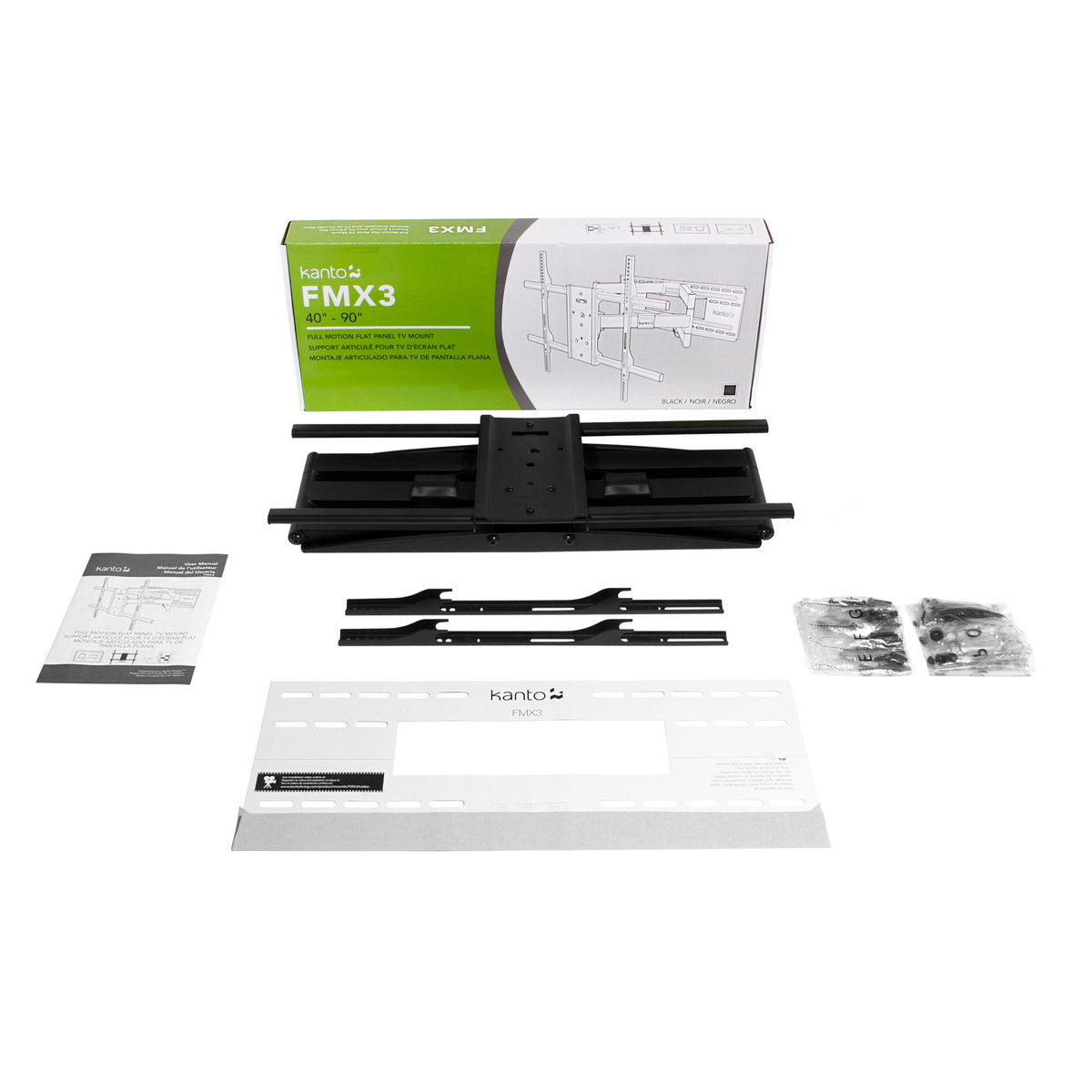 Kanto FMX3 product kit with various components on a white background