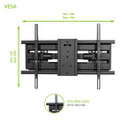 TV wall mount with VESA dimensions on a white background