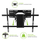 Black TV wall mount with features highlighted on a white background