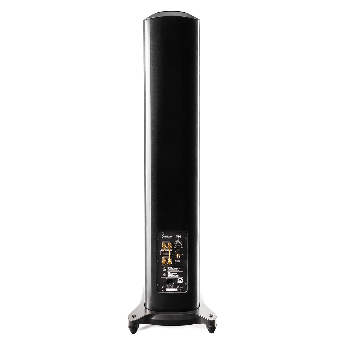 GoldenEar T44 Hybrid Floorstanding Loudspeaker - Piano Black - single speaker rear view