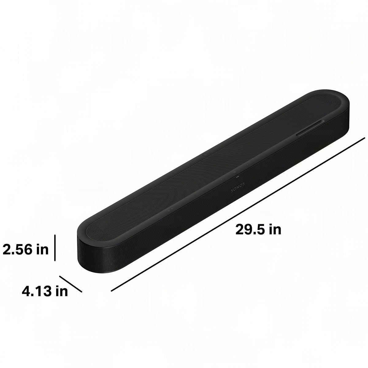 Sonos Beam Ultra Soundbar - black - front and top view angled right with measurements in inches