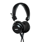 Black over-ear Grado S150 headphones with white contrast stitching on the headband, a flexible boom arm with a built-in microphone, and a cable extending downward. The brand name 'GRADO' is printed in white on the speaker grille.