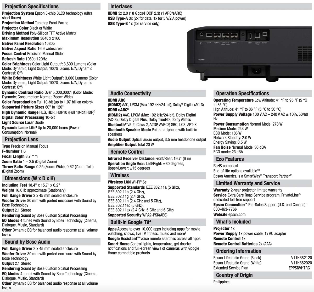 Epson Lifestudio Grand Specifications
