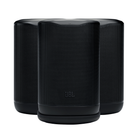 Three black JBL portable speakers (JBL Cove P1 + M1 (2-Pack) Speaker Bundle) arranged in a symmetrical triangular formation on a solid white background.