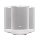 Three white JBL portable Bluetooth speakers (JBL Cove P1 + M1 (2-Pack) Speaker Bundle) arranged in a row against a solid white background.