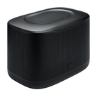 A black JBL portable speaker with a textured mesh front grille and a smooth top surface, shown at an angle on a plain white background.