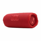 JBL Flip 7 Waterproof Bluetooth Speaker - Red - horizontal front view angled left
