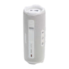 JBL Flip 7 Waterproof Bluetooth Speaker - White - vertical side and top view showing buttons