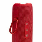 JBL Flip 7 Waterproof Bluetooth Speaker - Red - vertical detail with carabiner attached