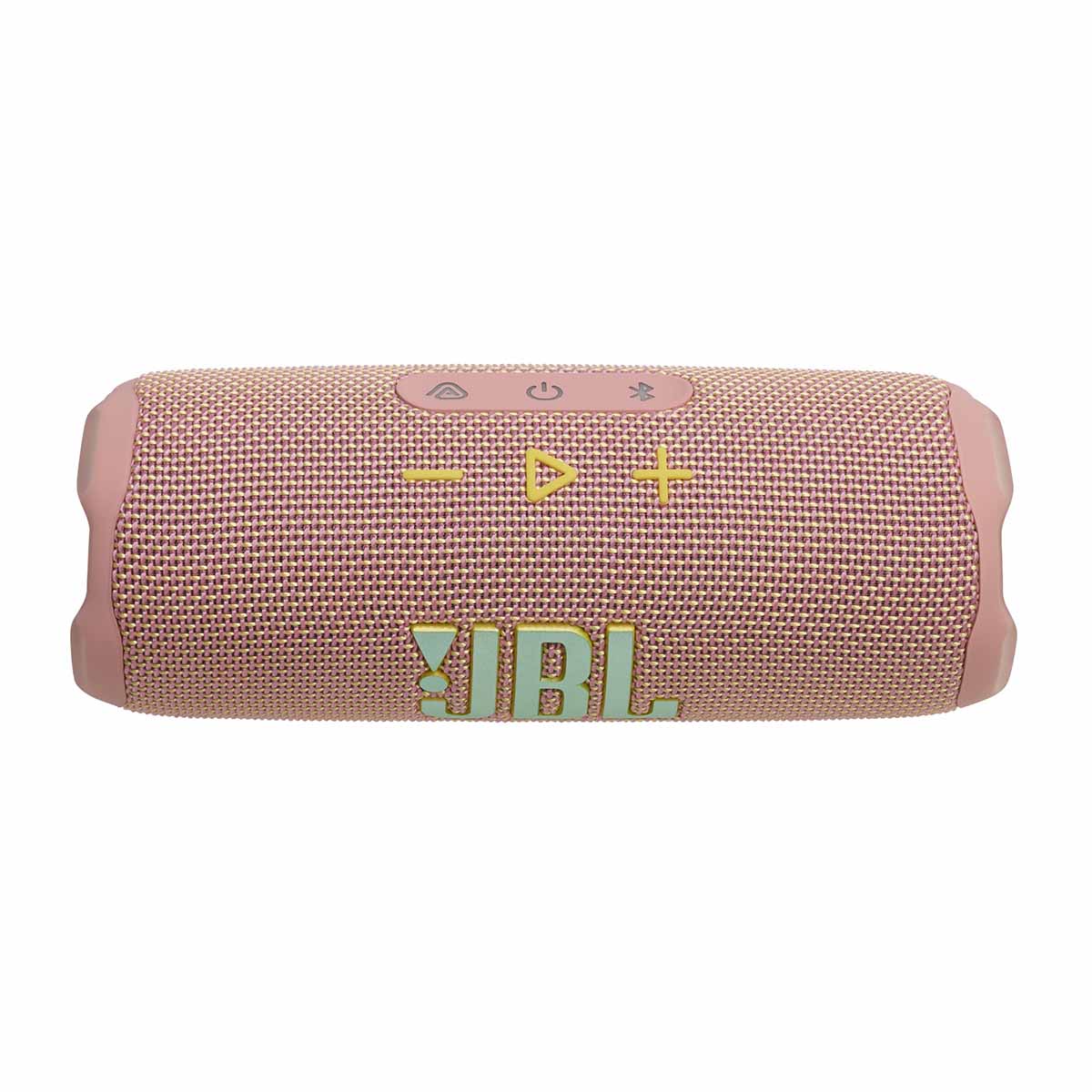 JBL Flip 7 Waterproof Bluetooth Speaker - Pink - horizontal top view showing buttons
