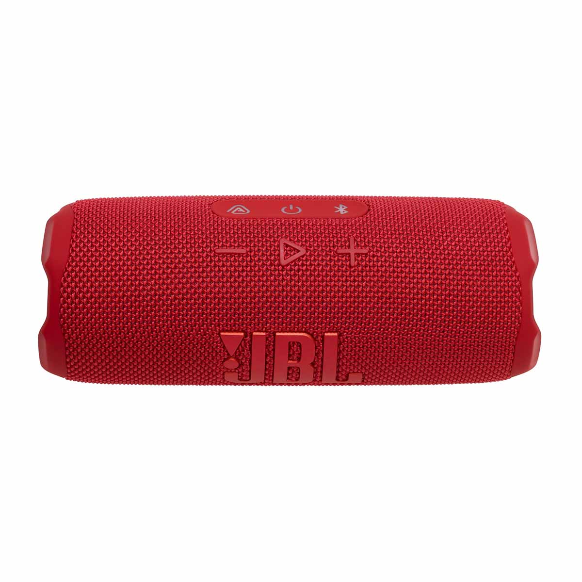 JBL Flip 7 Waterproof Bluetooth Speaker - Red - horizontal top view showing buttons