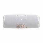 JBL Flip 7 Waterproof Bluetooth Speaker - White - horizontal top view showing buttons
