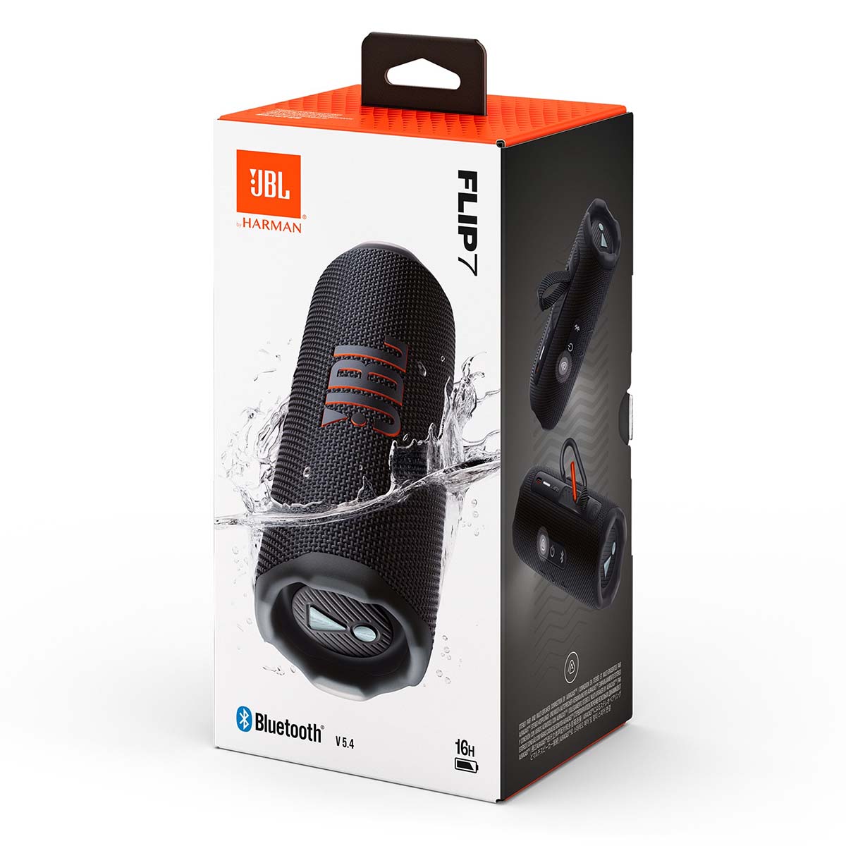 JBL Flip 7 Waterproof Bluetooth Speaker Box - Black - front view angled left