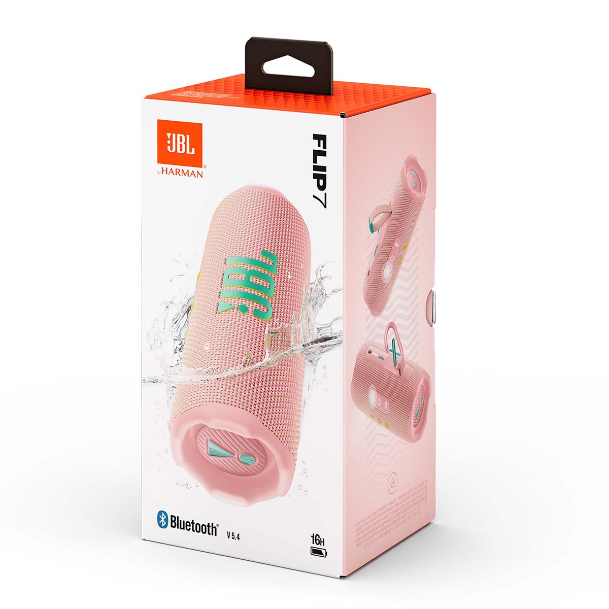JBL Flip 7 Waterproof Bluetooth Speaker Box - Pink - front view angled left