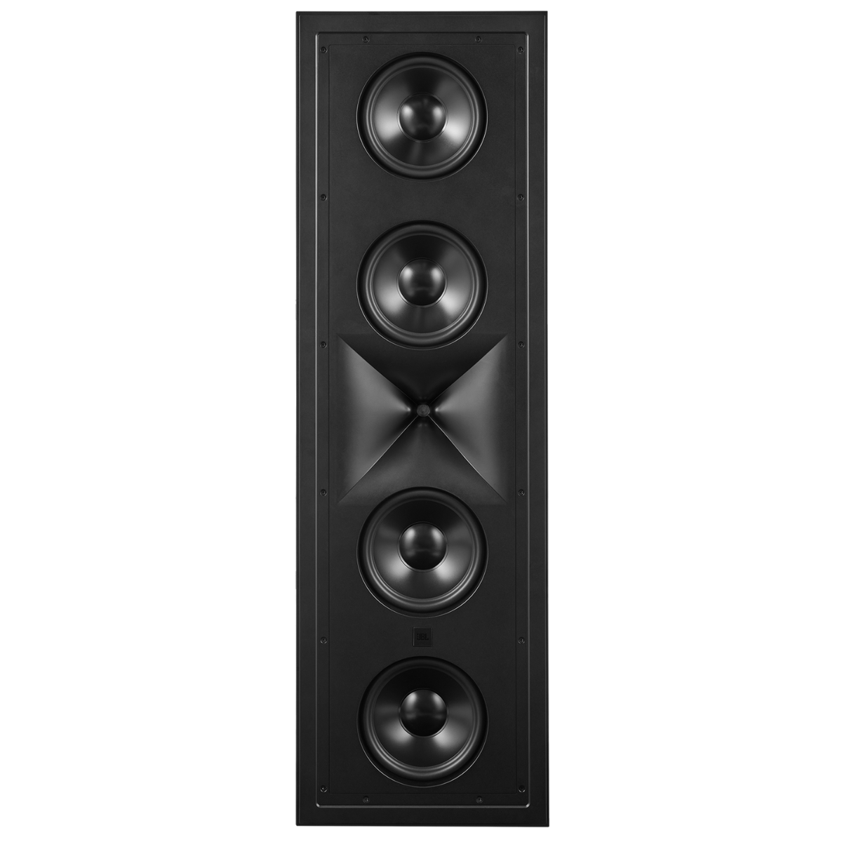 Black JBL Synthesis SCL-2XL 2.5-Way Quad 8-Inch In-Wall Loudspeaker - Each with multiple drivers on a white background