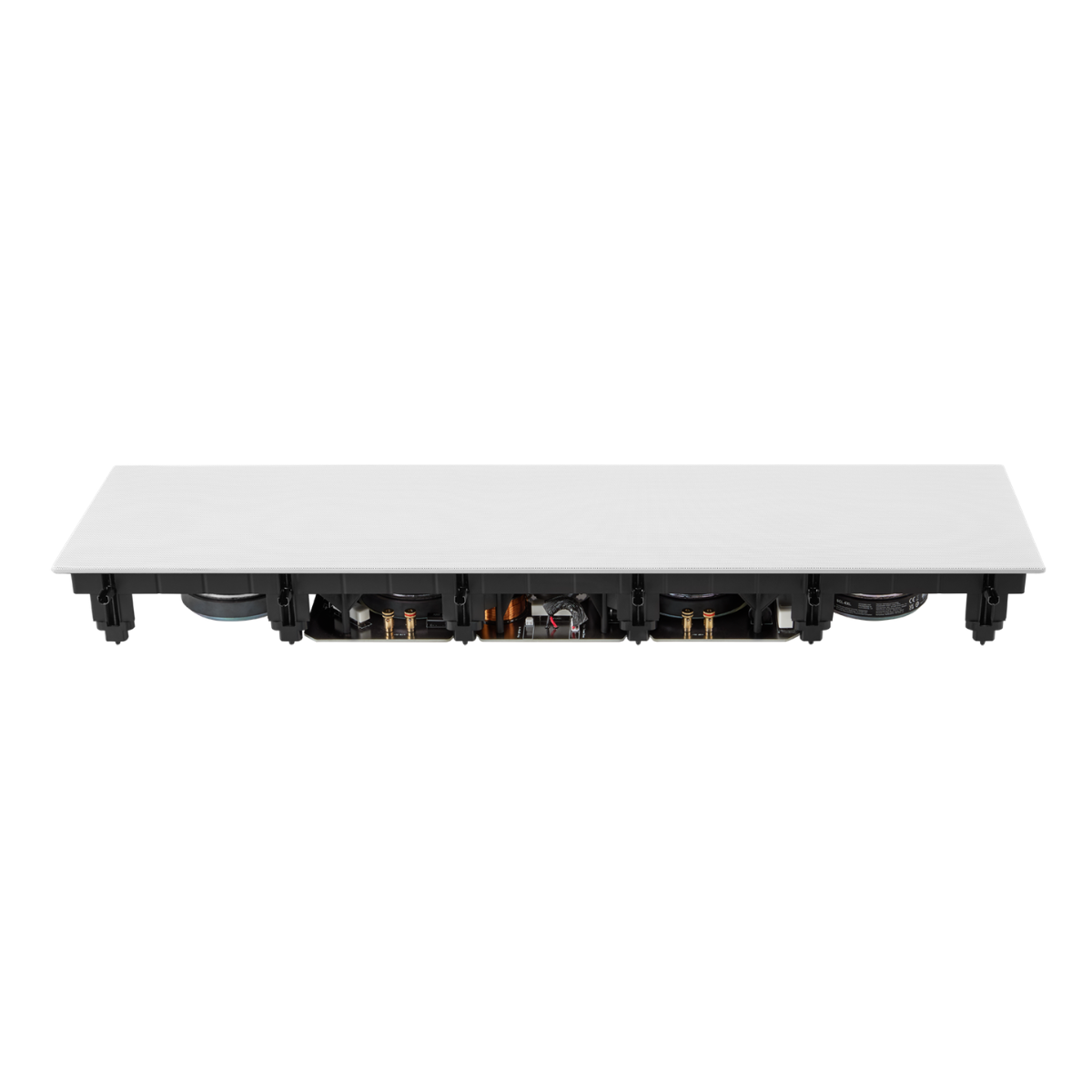 Side view of a JBL Synthesis SCL-6XL 2.5-Way Quad 6.5-Inch In-Wall Loudspeaker with grilles