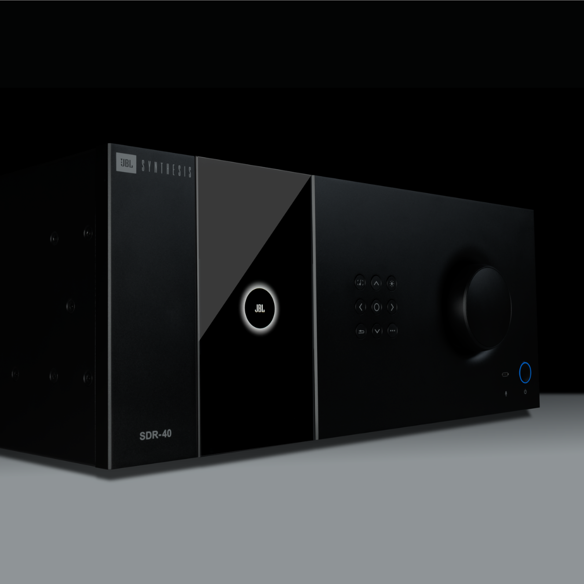 Side view of a  JBL Synthesis SDR-40 16-Channel Audio Video Receiver 