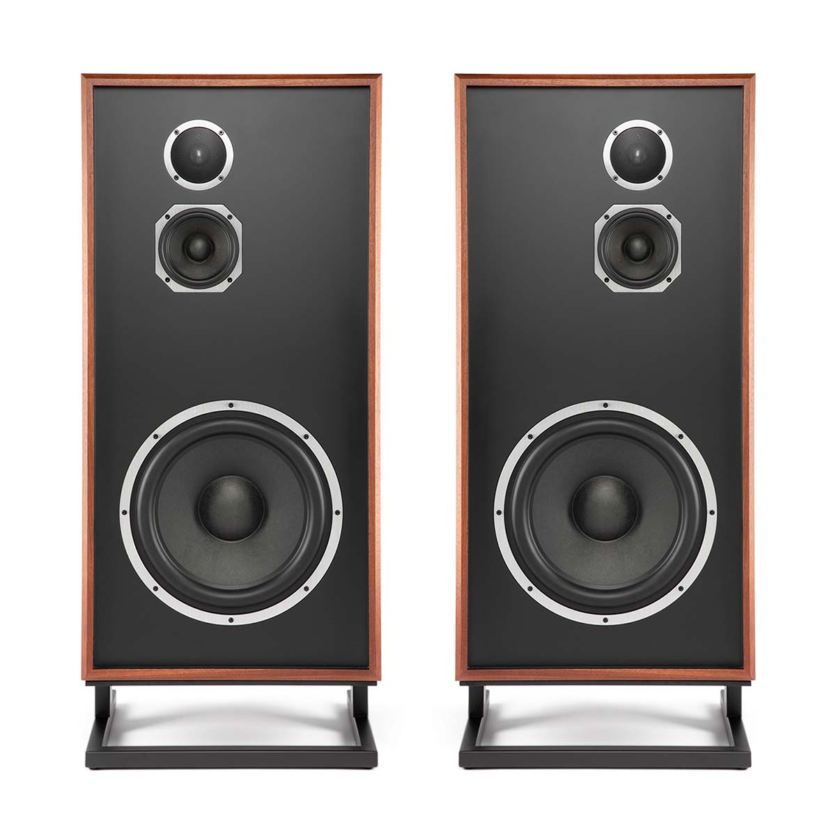 KLH Model Seven Loudspeakers - mahogany PAIR - front view without grilles