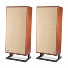 KLH Model Seven Loudspeakers - mahogany PAIR - angled front view with grilles