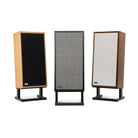 KLH Model Four Loudspeakers lineup - one speaker of each finish with grilles