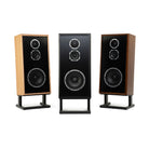 KLH Model Four Loudspeakers lineup - one speaker of each finish without grilles