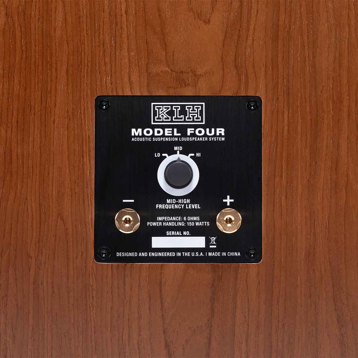 KLH Model Four Loudspeaker - single walnut - zoomed view of rear components