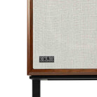 KLH Model Four Loudspeaker - single walnut with grille - zoomed view of grille logo