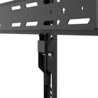 Close-up of a black metal Kanto PF500 TV wall mount bracket with mounting holes and a vertical support arm on a white background.
