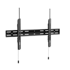 A black metal wall mount bracket with two vertical support arms and two hanging cables, shown against a plain white background.