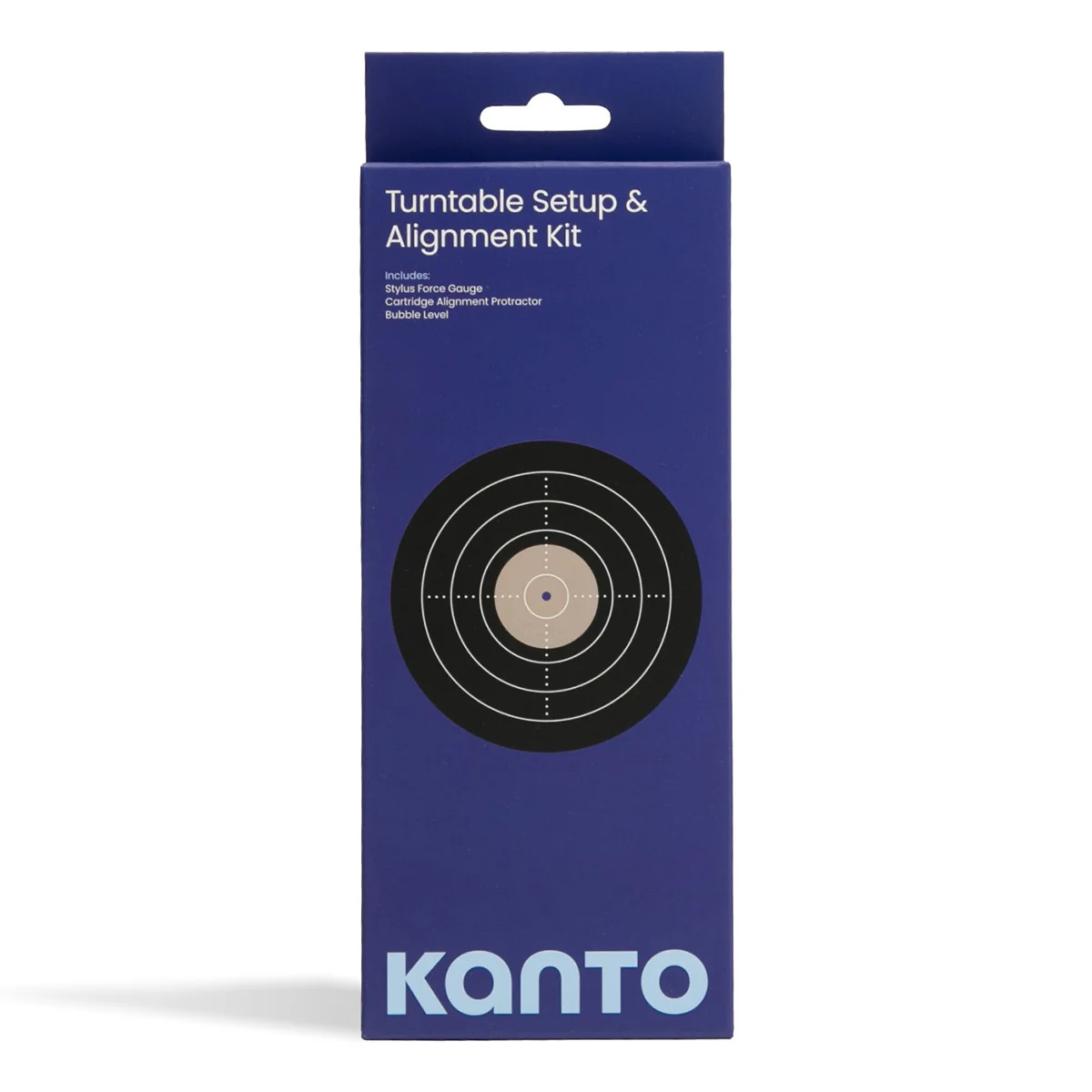 Kanto Turntable Setup & Alignment Kit in its blue retail packaging, featuring a target graphic on the front.