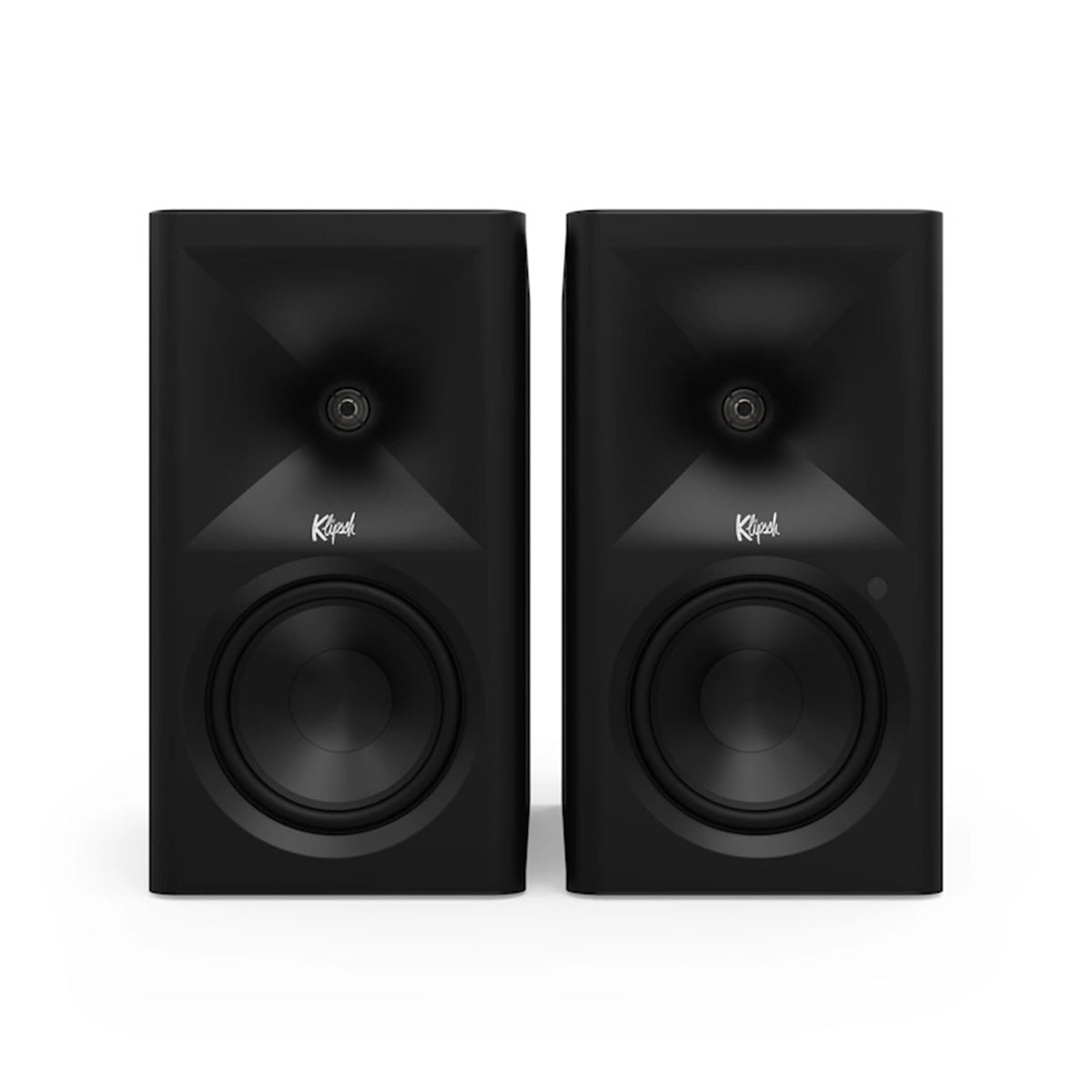 Klipsch The Fives II Dolby Atmos 5.25" Powered Speakers - Pair - Ebony front view without grille