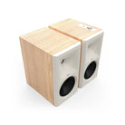 Klipsch The Fives II Dolby Atmos 5.25" Powered Speakers - Pair - Red oak front top and side view angled right without grille