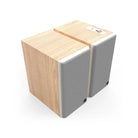 Klipsch The Fives II Dolby Atmos 5.25" Powered Speakers - Pair - Red oak front top and side view angled right with grille