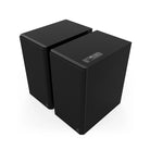 Klipsch The Nines II Dolby Atmos 8" Powered Speakers - Pair - Ebony front top and side view angled left with grilles