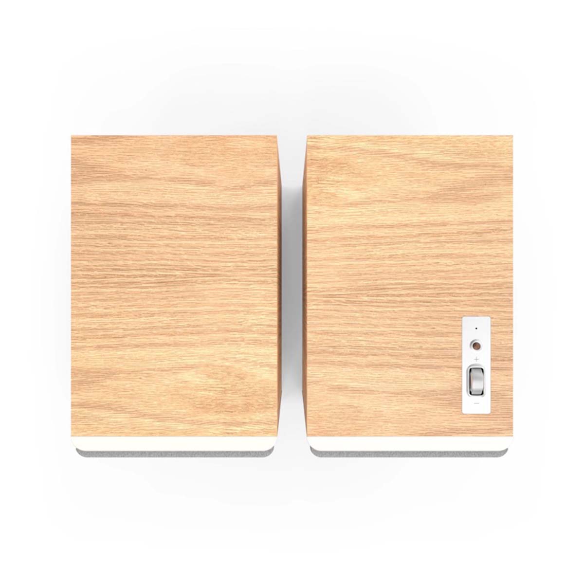 Klipsch The Nines II Dolby Atmos 8" Powered Speakers - Pair - Red Oak top view with grilles facing bottom