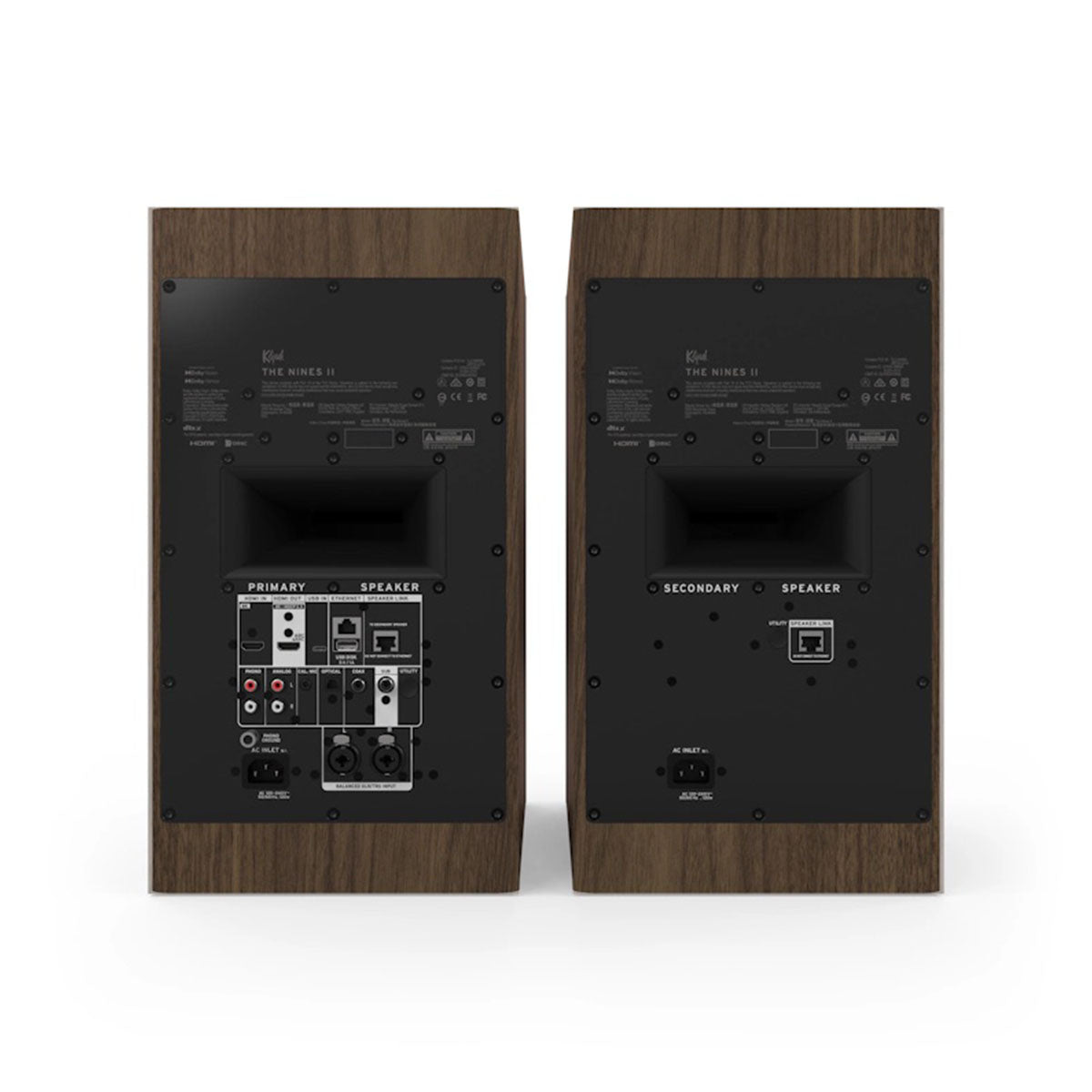 Klipsch The Nines II Dolby Atmos 8" Powered Speakers - Pair - Walnut rear view