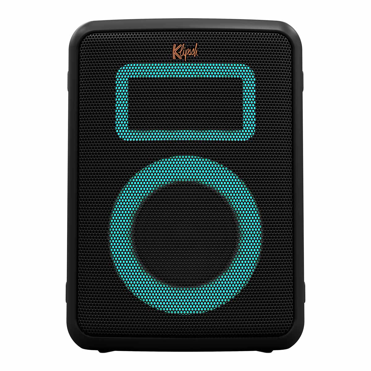 Klipsch Vegas Music City Series Party Speaker - front view with teal lights
