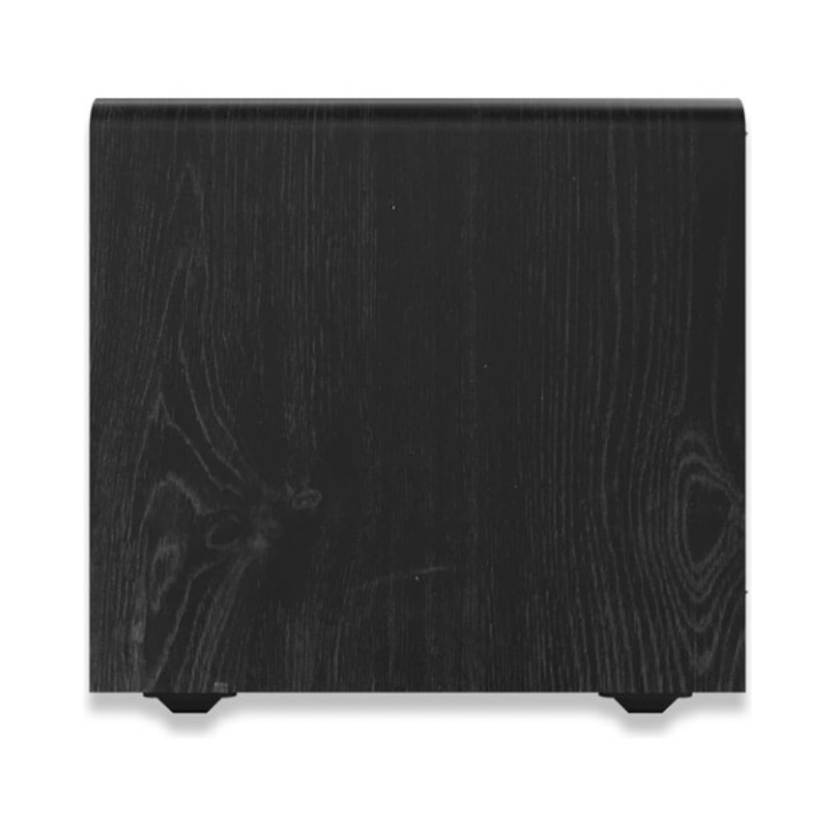 A square black wood-look Klipsch RP-1600CSW Reference Premiere Compact Subwoofer with visible grain texture, shown against a plain white background.