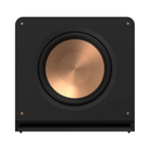A square Klipsch RP-1600CSW Reference Premiere Compact Subwoofer with a large copper-colored driver cone, shown against a plain white background.