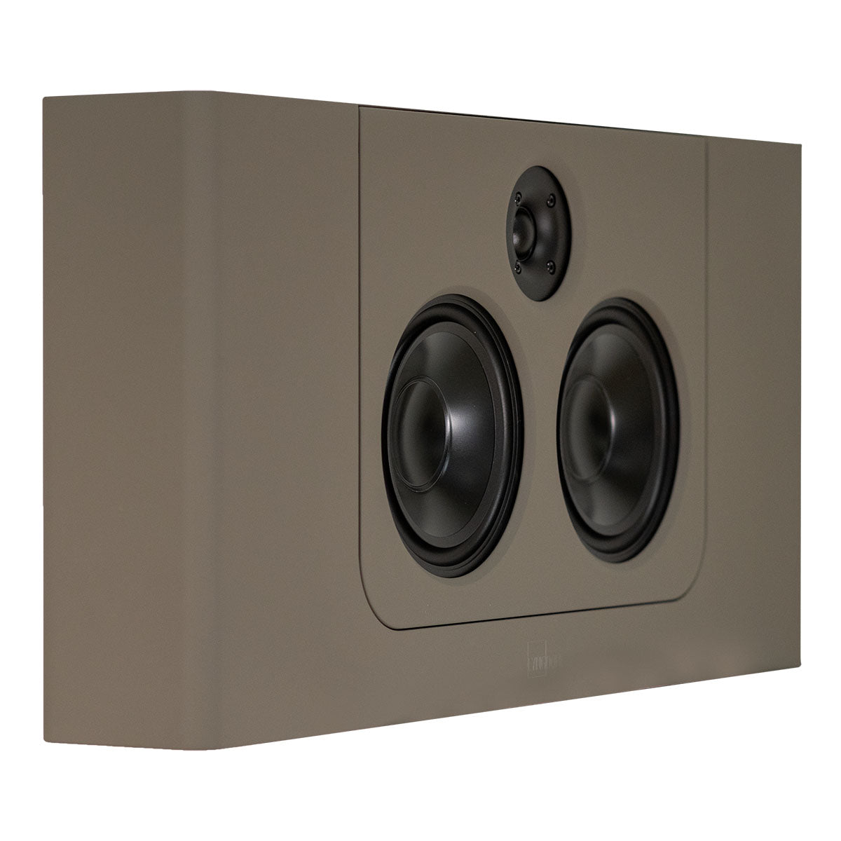 Lyngdorf LCR-2 On-Wall LCR Speaker - single brown speaker front view angled right without grille