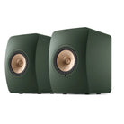 KEF LS50 Wireless II High Resolution Music System - Moss Green - Pair - angled front view of pair without grilles